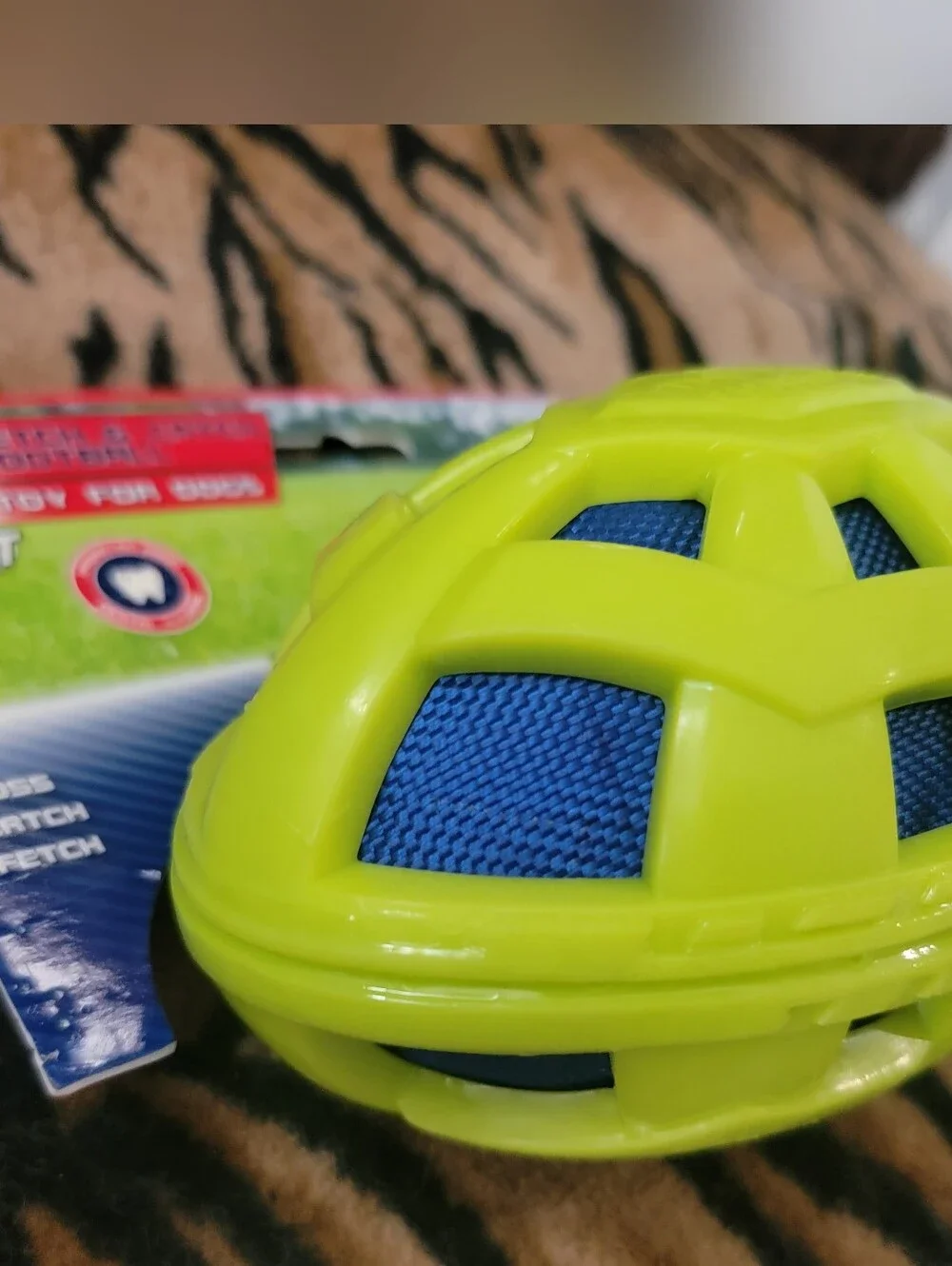 Dog Akc Durable Squeak & Catch Football - Neon Yellow & Blue Large New!